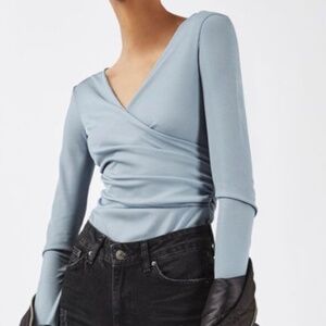 Top Shop Long Sleeve Wrap Ribbed Bodysuit